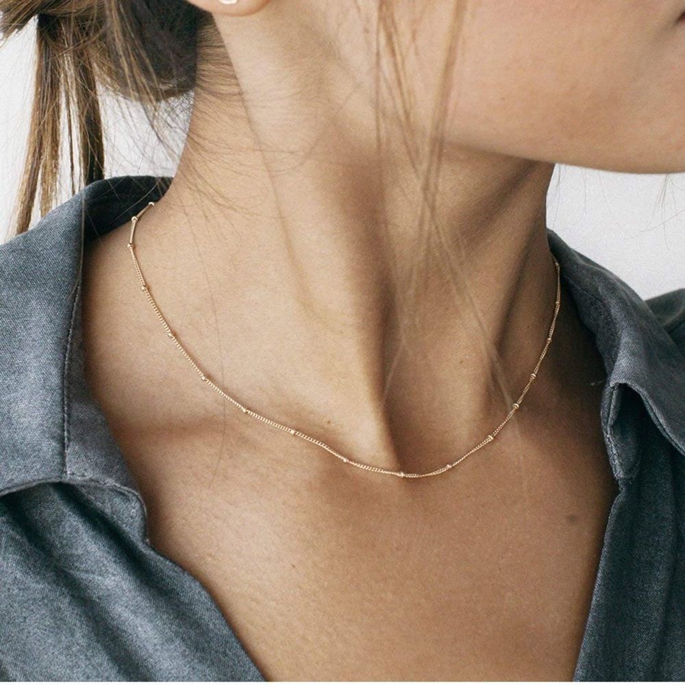 NWT 18K Gold Pearl Chain Choker Necklace